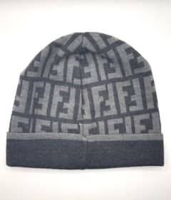 未使用品 FENDI ズッカ柄 ニット帽 ウールマーク グレー タグ付き