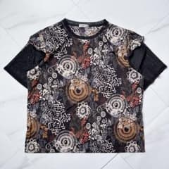 Sheer top, T-shirt, floral and geometric pattern, raglan sleeves, women's clothing.