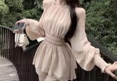 Aliexpress ベージュ シフォン オフショルダー ワンピースのサムネイル