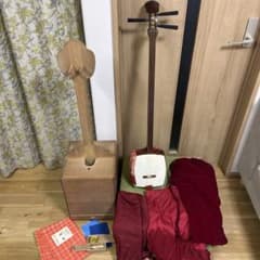 長唄三味線 細棹 本皮 皮破れなし 木製スタンド 長袋、胴袋付き