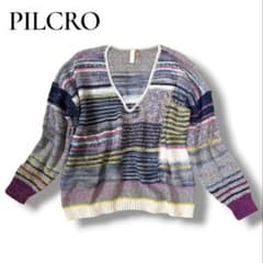 [희귀]PILCRO 마혼 깊은 V 넥 니트 M 멀티 컬러 오버 사이즈