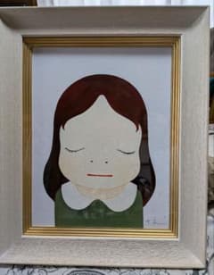 絵画 油彩 人物 奈良美智「人物」 サイン 額装済み 肉筆手描き F6 油絵】奈良美智 (1点限り)肉筆 女の子 人物画 額装 .F6号 - メルカリ