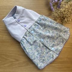 犬服　ハンドメイド　背中あき立ち襟春物ワンピース　ツートンボタン　L ラベンダーのサムネイル