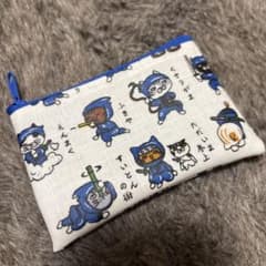 ハンドメイド☆ファスナーポーチ☆忍者猫柄 ラミネートポーチ380