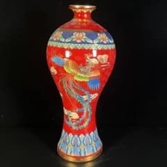 紅釉蒔絵鳳紋梅瓶 景徳鎮 陶磁器 装飾品 現代工芸品 美術品 置物 紅釉蒔絵鳳紋梅瓶 景徳鎮 陶磁器 装飾品 現代工芸品 美術品 置物