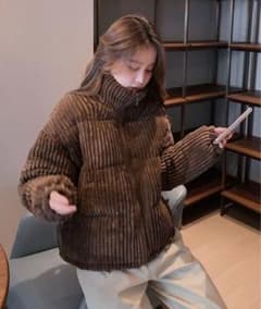 コーデュロイ風ダウンジャケット ブラウンのサムネイル