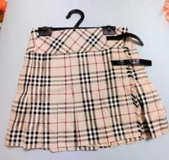 BURBERRY ベージュチェック プリーツスカート サイドベルト付きのサムネイル