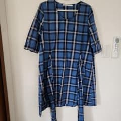 授乳&マタニティ服　ブルー系 チェック柄 チュニック ブラウスのサムネイル