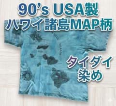 希少90s USA製 ハワイ諸島 マップ タイダイ Tシャツ シングルステッチのサムネイル