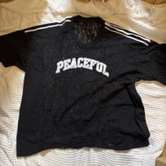 PEACEFUL レース切り替え 半袖Tシャツ ブラックのサムネイル
