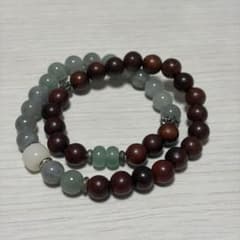 紅木×岫玉 二連ブレスレット 天然石 木製ビーズのサムネイル