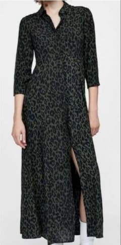 ZARA レオパード柄 ロングシャツワンピースのサムネイル