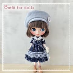 セーラーワンピース　カーデ　帽子　バッグ　ブライスアウトフィット　ハンドメイド服のサムネイル