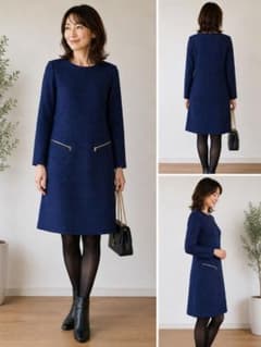 【美品】Style com ネイビー ウールワンピース　結婚式　秋冬用のサムネイル
