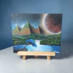 幻想風景 原画｜スプレー＋アクリル画｜宇宙・ピラミッド風景｜F3キャンバスのサムネイル