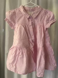 【美品】babyGAP ピンクチェック半袖ワンピース + パンツ付きのサムネイル