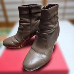 オリエンタルトラフィック❤️ブラウン レザー ブーティ ヘビ柄ヒール