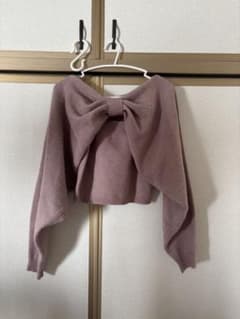 バックリボン ニット 長袖 ピンクベージュのサムネイル