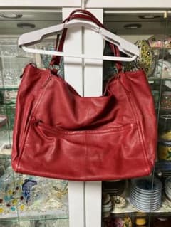 値引き 美品 ガレリアント 大型ショルダーバック トートバック 赤 本革 