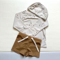 【ベビー・キッズ水着】バナナ柄 100cmラッシュガード+スイムパンツ+キャップのサムネイル