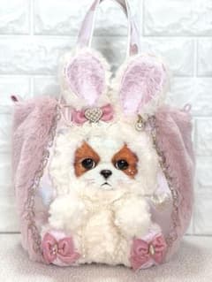 コヤンイサムチョン ハンドメイド ファーバッグピンク アンコちゃん 白