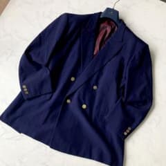 イヴサンローラン ダブルジャケット 金ロゴボタン ブレザー ネイビー