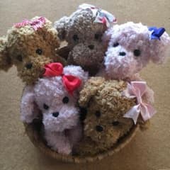 あみぐるみ　ハンドメイド　トイプードル風　青リボンのサムネイル