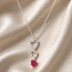 Pt900/850 ルビー2.32ctダイヤ0.35ct ダブルハートネックレスのサムネイル