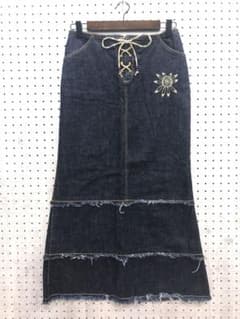 OZONE COMMUNITY フロントレースアップ 刺繍 デニムロングスカート