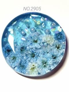 NO.2905蒼の花 ドライフラワー レジンヘアゴム ブローチ ポニーフック