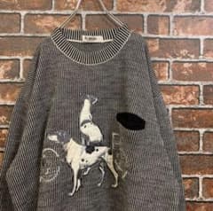 【90s古着】犬刺繍 アニマル柄 ニットセーターのサムネイル