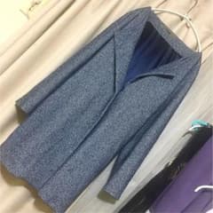 ジャガード ？ ノーカラー ジャケット ネイビー ブルー 紺 アウター 上品のサムネイル