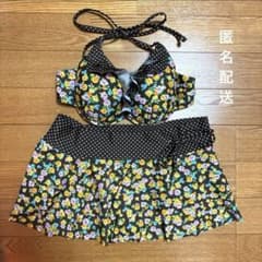花柄】ドット柄 フリル セパレート水着 M 3点セット ダークブラウン