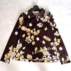 美品✨レオナール ハーフジップ トップス コットン 花柄 トリム ブラウン 42 美品✨レオナール ハーフジップ トップス コットン 花柄 トリム