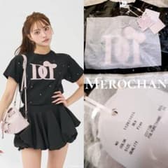 ダーリッチ ハローDarichキルティングアップリケビジューTシャツ 黒