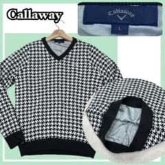 美品 callaway 千鳥格子 Vネック ニット キャロウェイ キャロウェイ ゴルフウェア 長袖セーター 秋 冬 千鳥ジャカードクルー