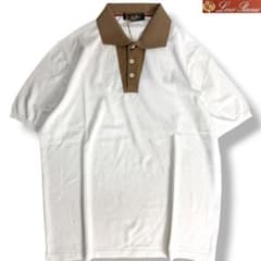 Brand new Loro Piana knit polo shirt, white x brown, size M, J3047