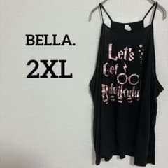 BELLA.【2XL】タンクトップ 黒 ブラック プリント ノースリーブ
