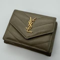 サンローラン 三つ折り財布 カサンドラ YSL キャビアスキン グレージュ