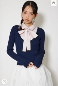 rienda シャツドッキングロングスリーブニットトップス ネイビーのサムネイル