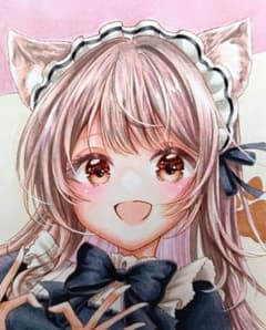 手描きイラスト オリジナル コピック ねこ耳 メイド A5サイズ - メルカリ