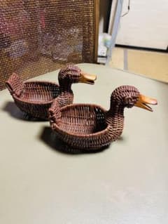 アヒル 小物入れ 2個セット 籐編み バスケットのサムネイル