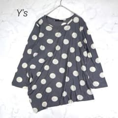 Y's 黒とグレーのドット柄チュニックsize：2 Y's ワイズ チュニック ドット 変形 水玉柄 アシンメトリー グレー