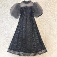 kana シアー素材 ボリューム袖 刺繍レース ワンピース グレー S - メルカリ