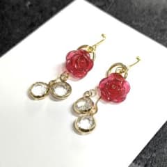 ハンドメイド ローズ フックピアス(4枚目　イヤリング金具)のサムネイル