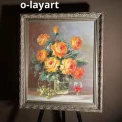 ☆秀作☆ 手書き油絵 バラ ゴールデンセレブレーション 額付 肉筆絵画