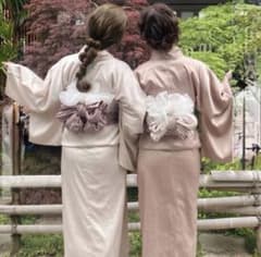 土曜日までセール　GRLサテン浴衣 帯セット アイボリーとピンク光沢感2点セットのサムネイル