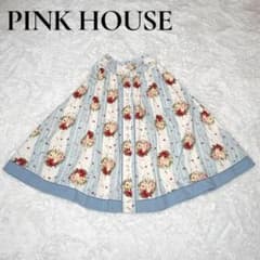 ✨美品✨PINK HOUSE ピンクハウス ストライプ 花柄フレアスカート水色