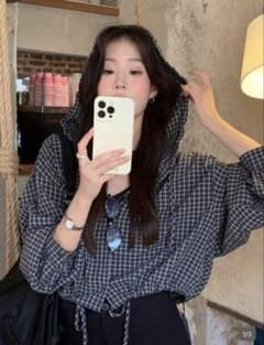 チェック柄 フード付きシャツのサムネイル