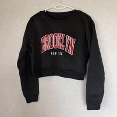 SHEIN レディース クロップドスウェット ブラック M 裏起毛のサムネイル